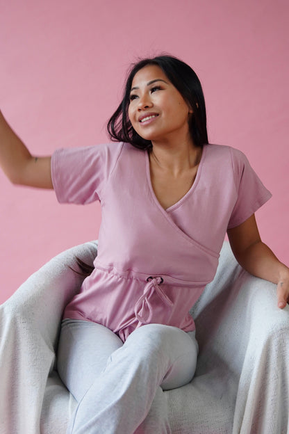T-shirt d'allaitement absorbant et anti-fuite Noalee - Rose poudré